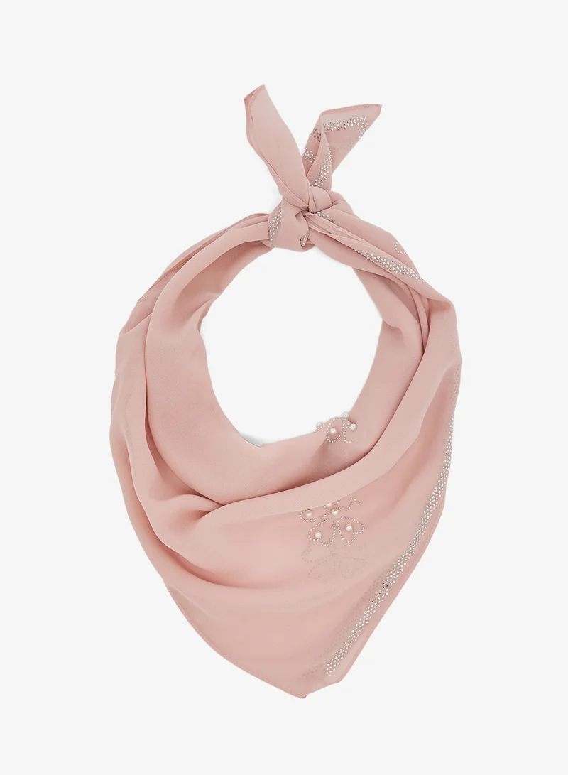 Khizana Embellished Rhinestone Silver And Pearl Detail Modest Hijab Headscarf